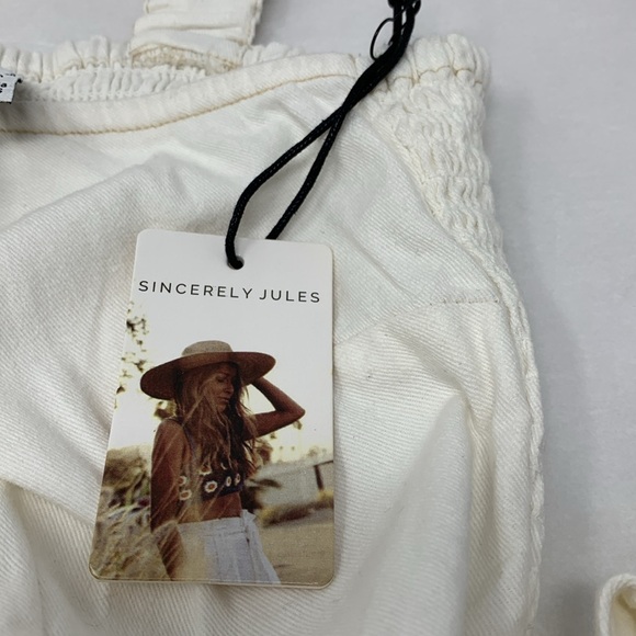 New Sincerely Jules white apron romper dress smocked back pockets size small - Picture 4 of 5